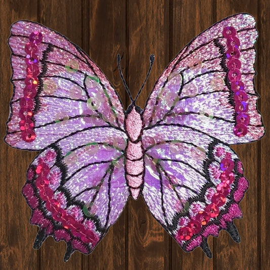 embroidered iron on sew on patch butterfly fuchsia sequin