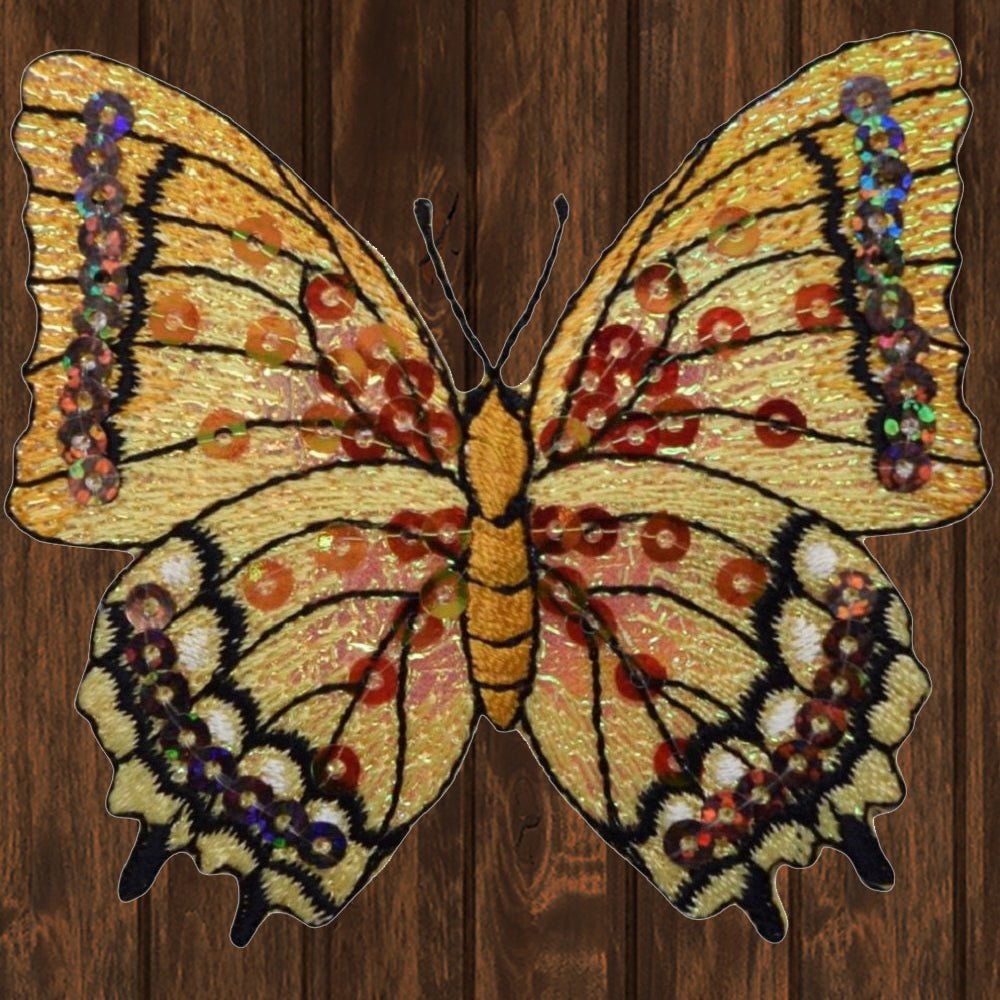 embroidered iron on sew on patch butterfly orange sequin