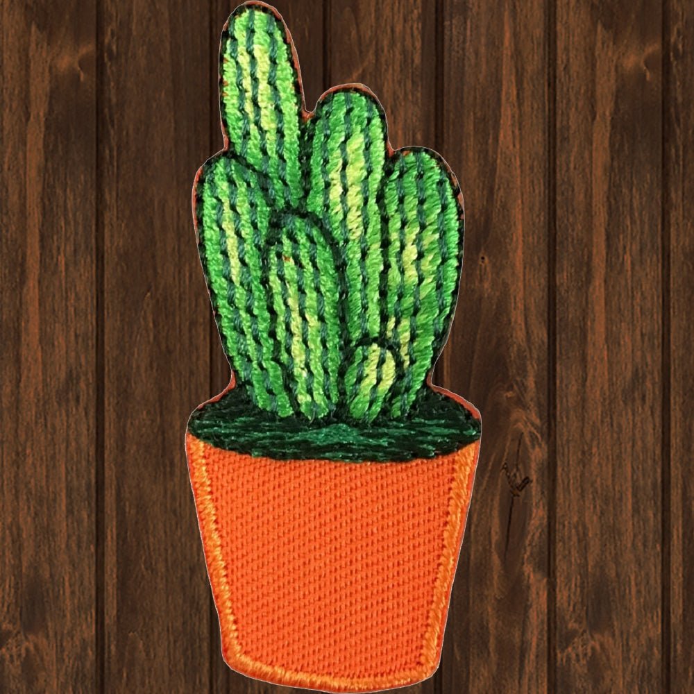 embroidered iron on sew on patch cactus orange pot