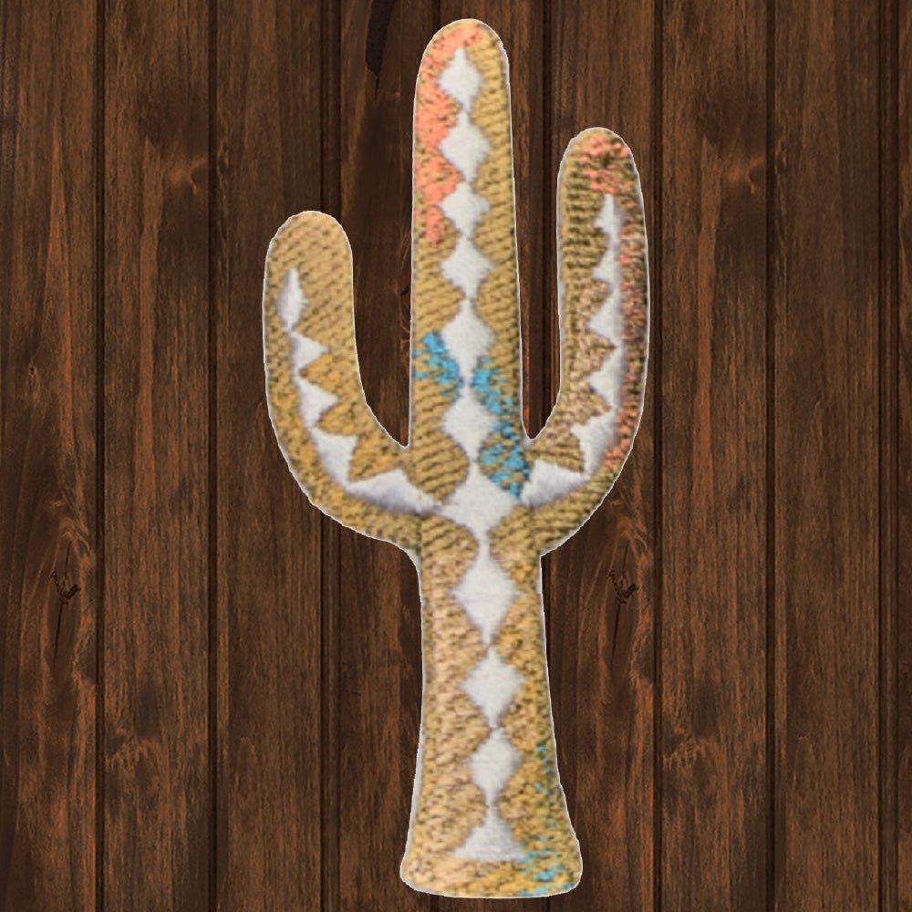 embroidered iron on sew on patch cactus tan