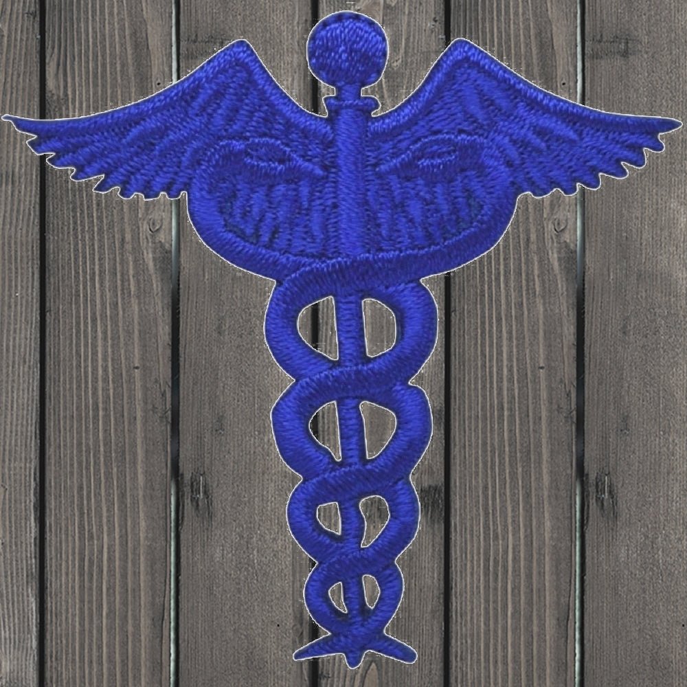 embroidered iron on sew on patch caduceus blue