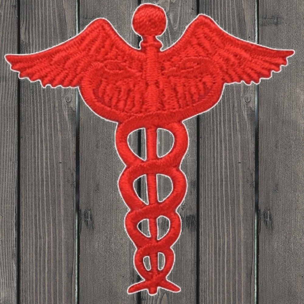 embroidered iron on sew on patch caduceus red