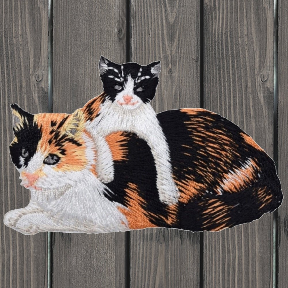 embroidered iron on sew on patch calico mother cat kitten