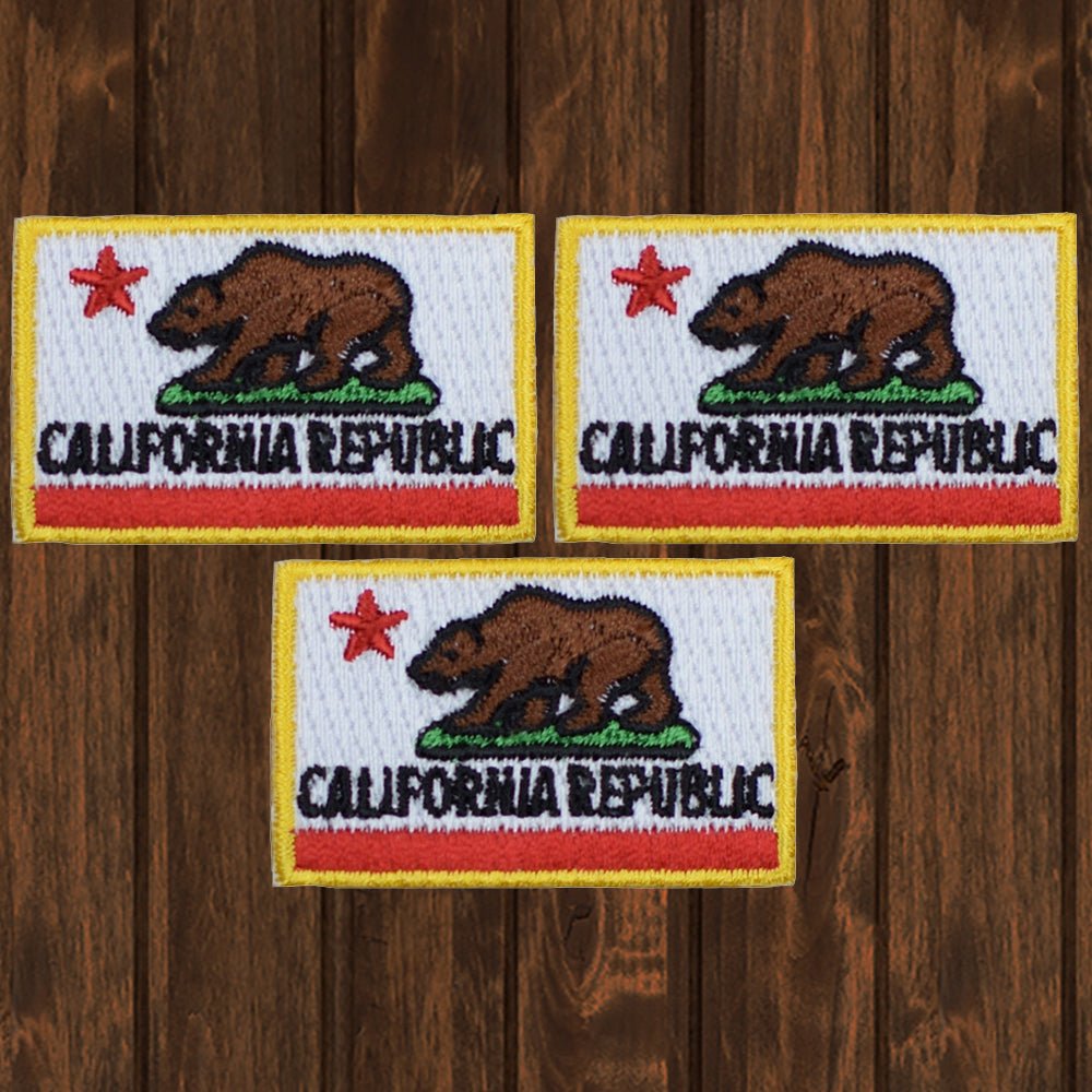 embroidered iron on sew on patch california mini yellow 3 pack