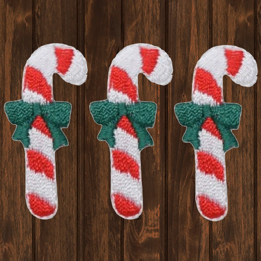 embroidered iron on sew on patch candy cane green bow right