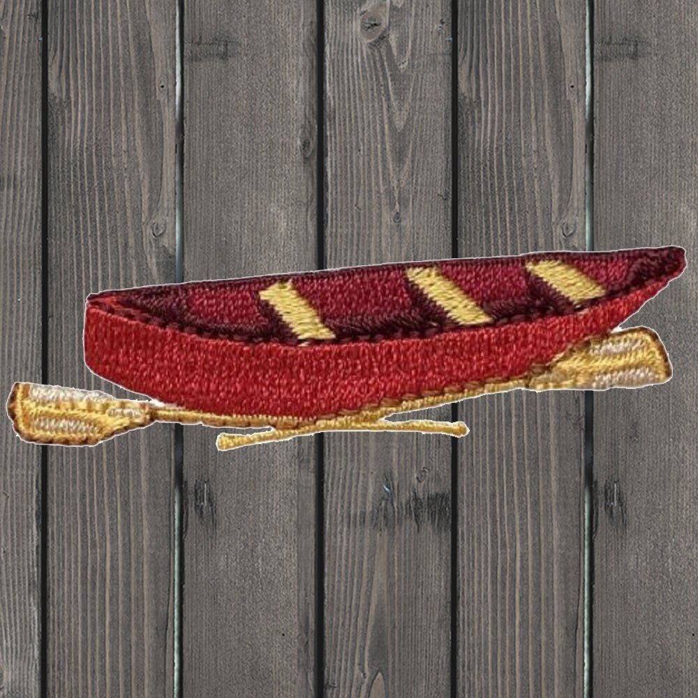 embroidered iron on sew on patch canoe red camping