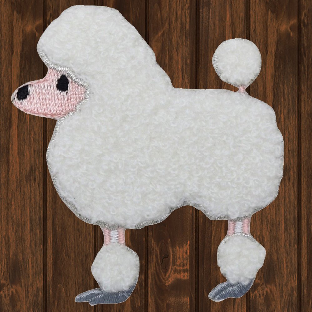 embroidered iron on sew on patch chenille white poodle