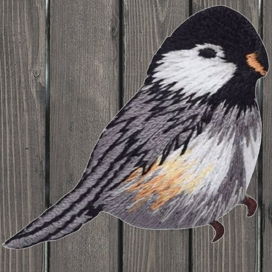 embroidered iron on sew on patch chickadee bird facing right