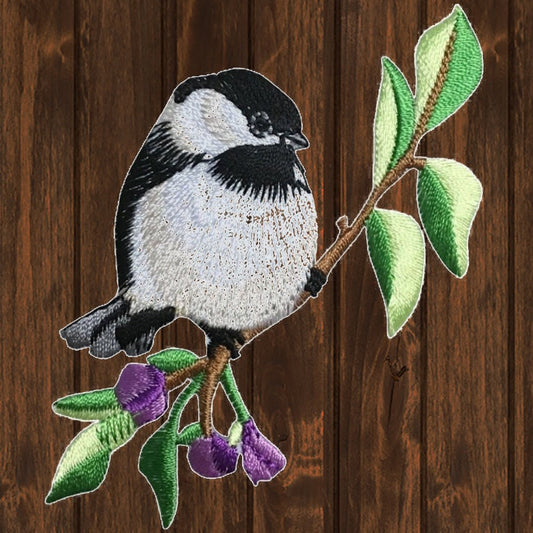 embroidered iron on sew on patch chickadee bird left