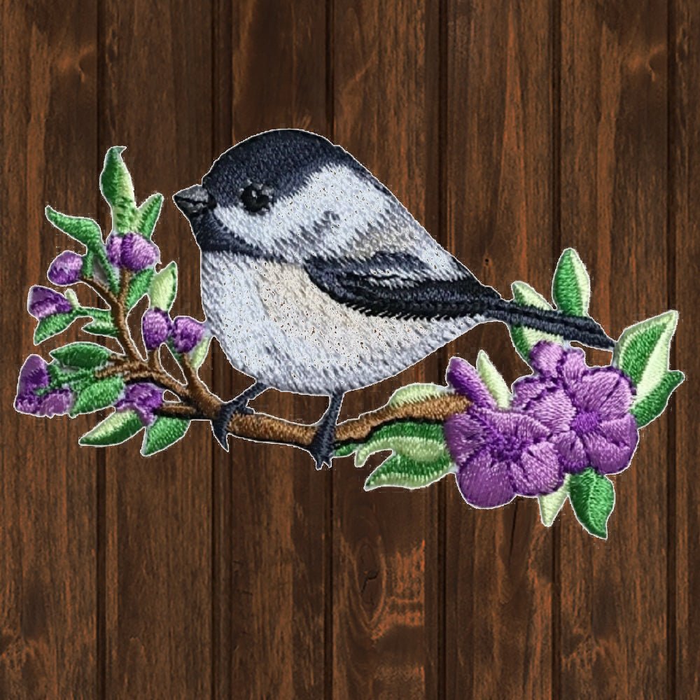 embroidered iron on sew on patch chickadee bird right