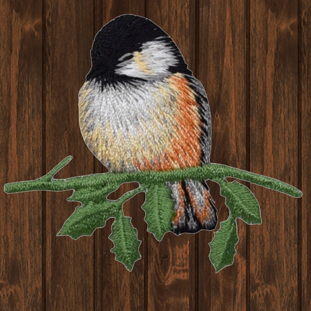 embroidered iron on sew on patch chickadee bird