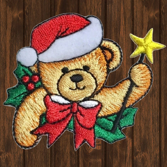 embroidered iron on sew on patch christmas bear wand