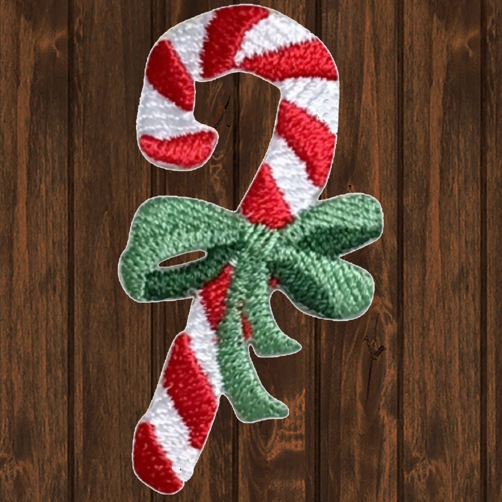 embroidered iron on sew on patch christmas candy cane green bow large