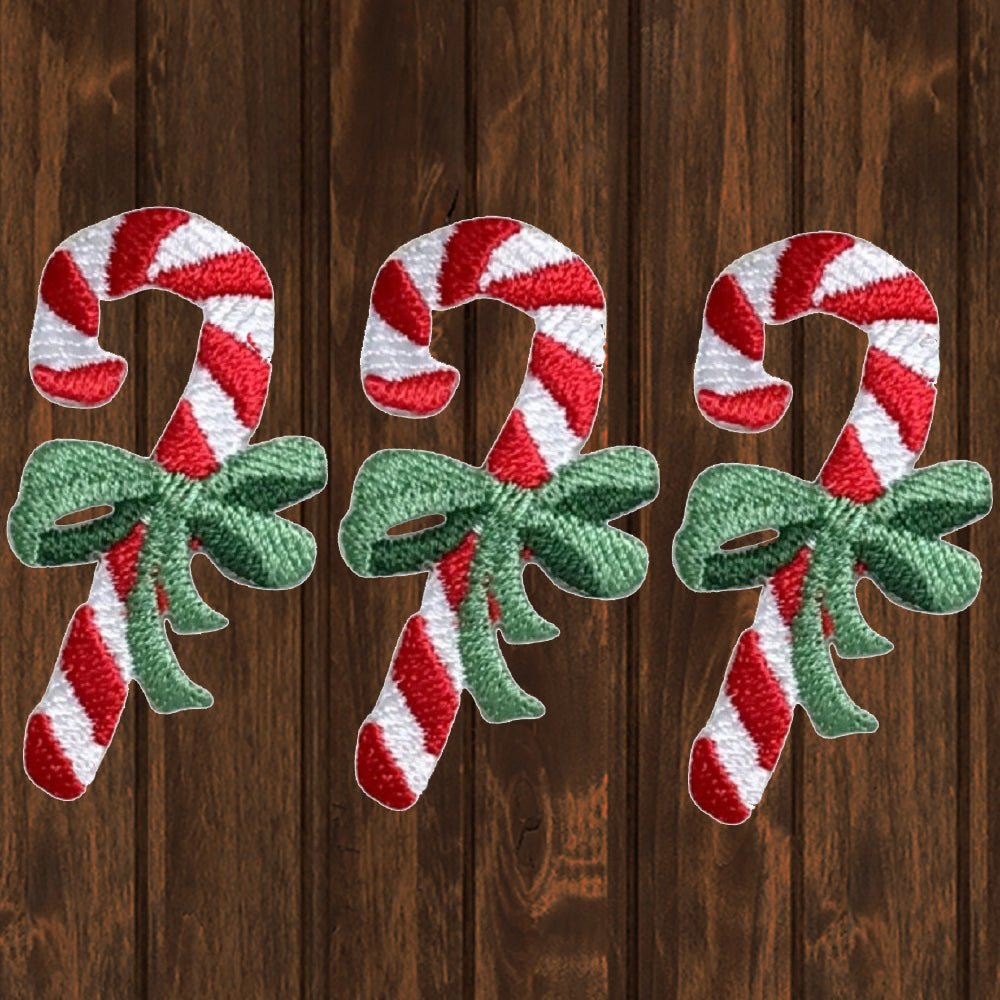 embroidered iron on sew on patch christmas candy cane green bow