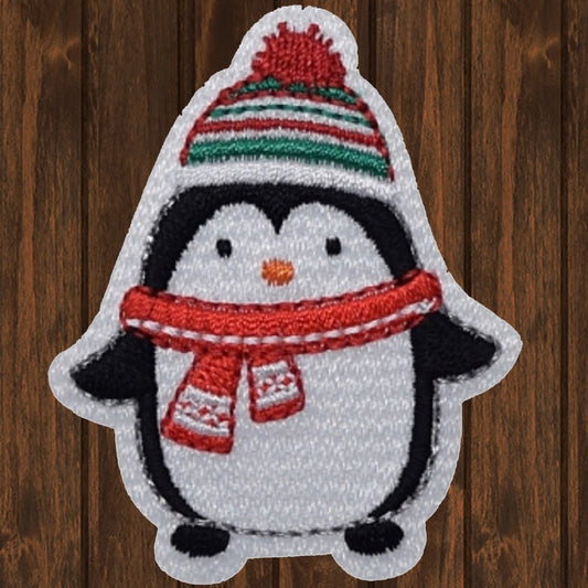 embroidered iron on sew on patch christmas penguin winter scarf red green beanie