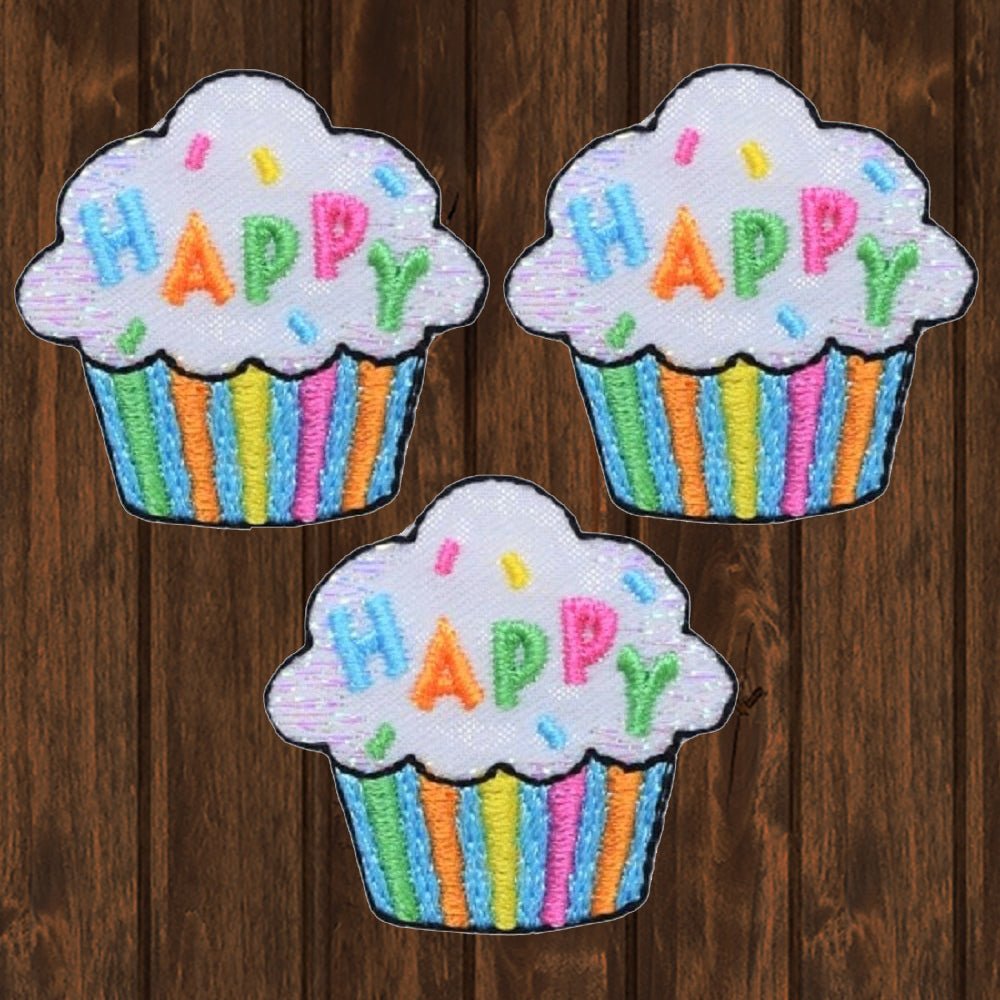 embroidered iron on sew on patch cupcake happy