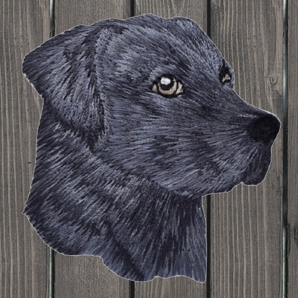 embroidered iron on sew on patch dog lab black