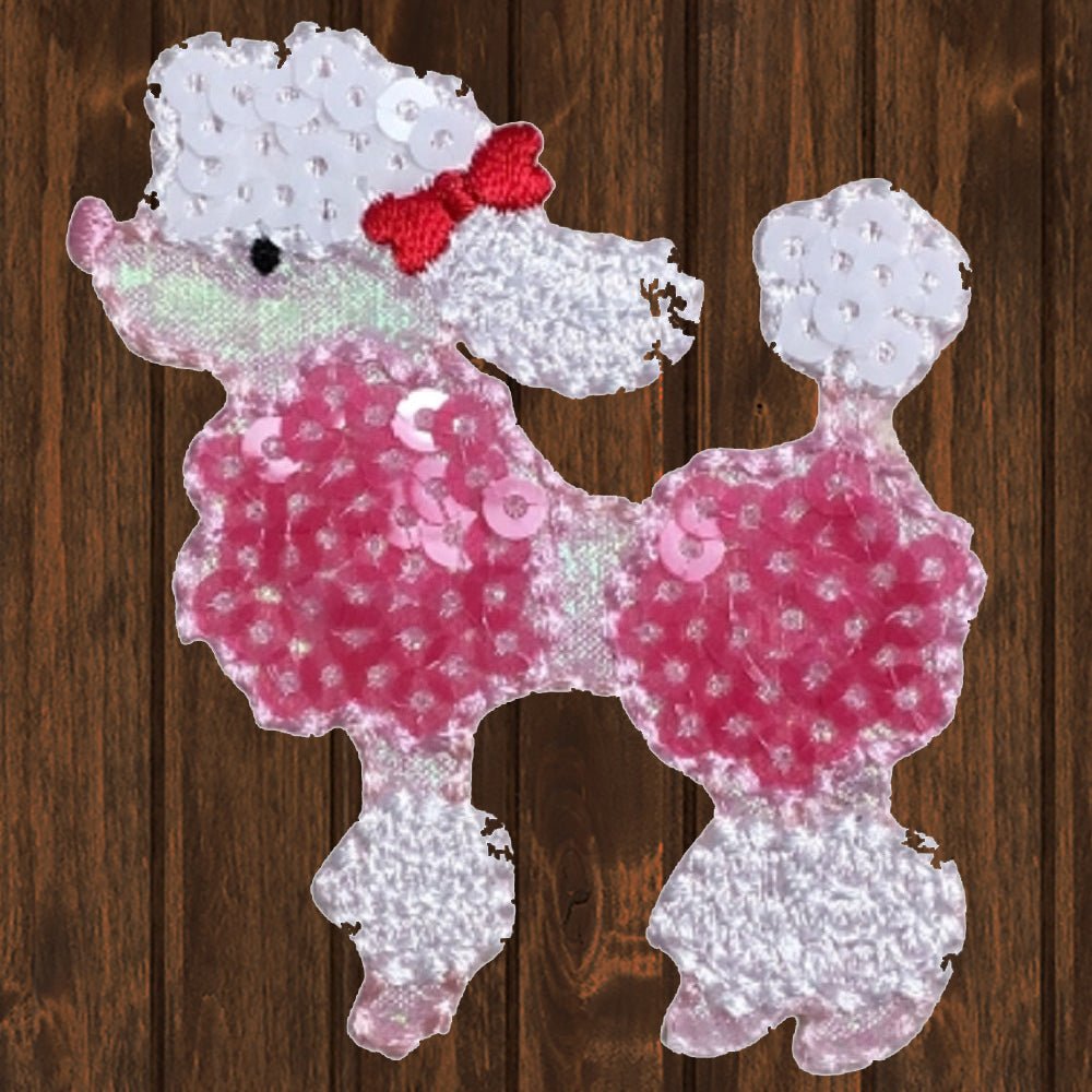 embroidered iron on sew on patch dog sequin poodle