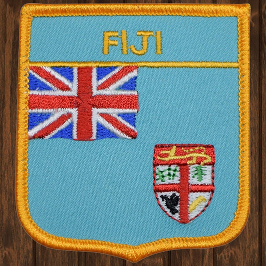 embroidered iron on sew on patch fiji shield