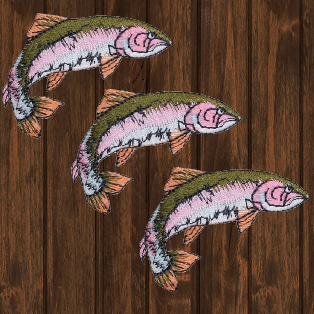 embroidered iron on sew on patch fish pink green trout swimming right 5