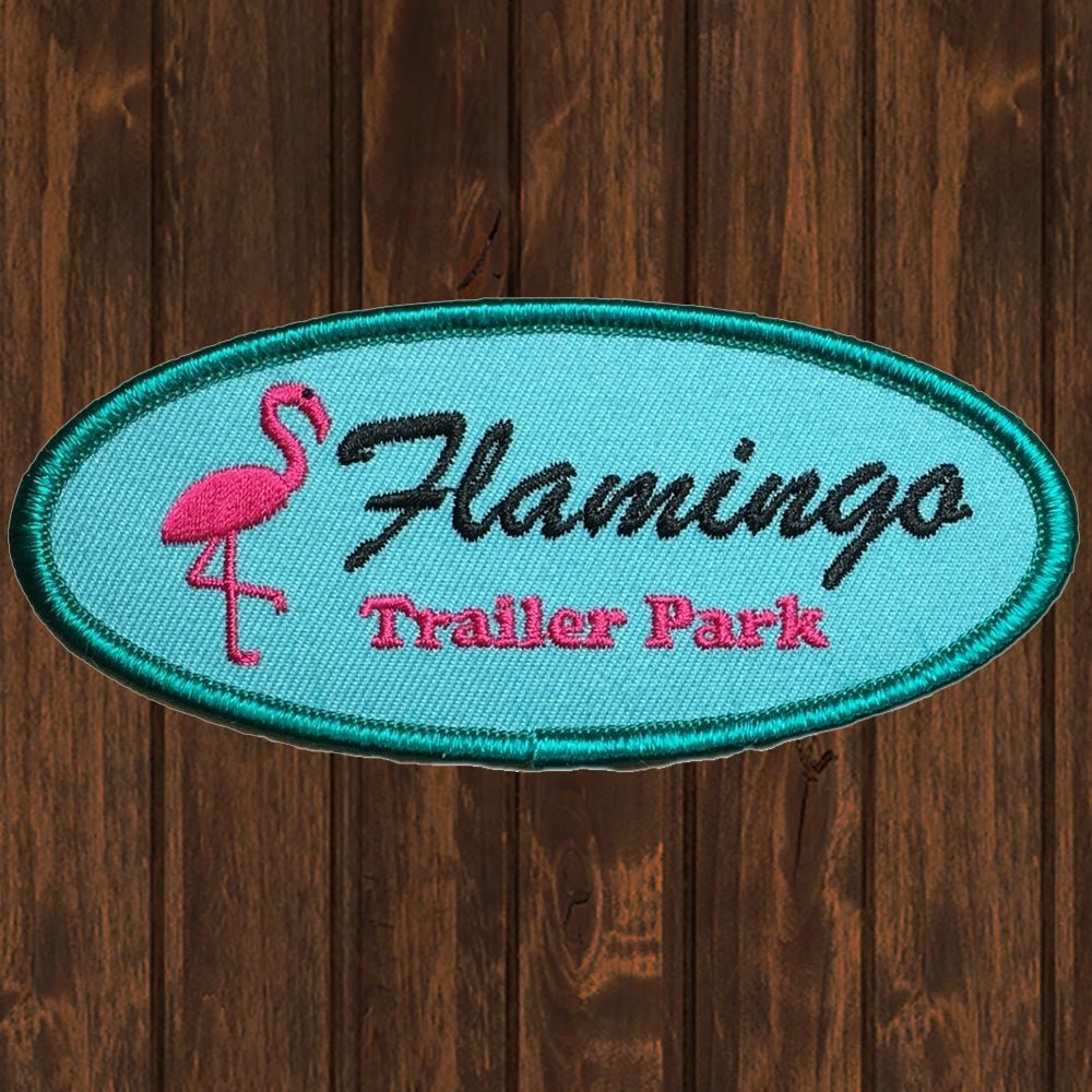 embroidered iron on sew on patch flamingo trailer park