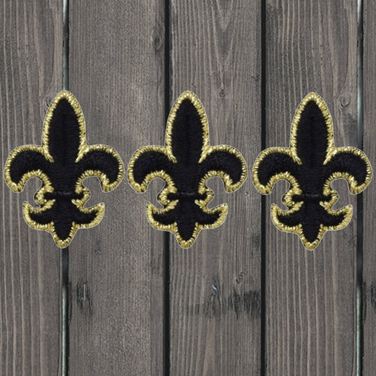 embroidered iron on sew on patch fleur de lis black gold outline small