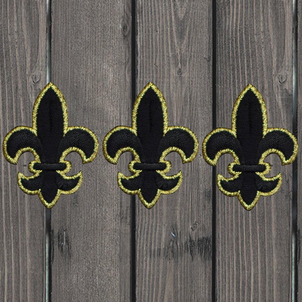 embroidered iron on sew on patch fleur de lis black gold