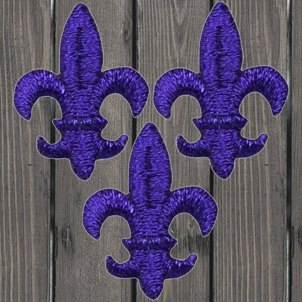 embroidered iron on sew on patch fleur de lis purple small