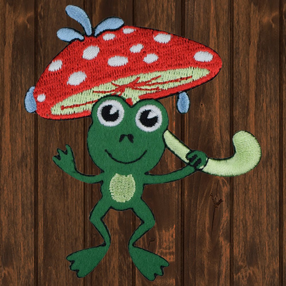 embroidered iron on sew on patch frog mushroom umbrella