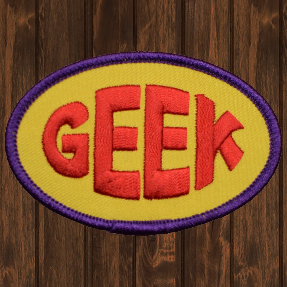 embroidered iron on sew on patch geek yellow red