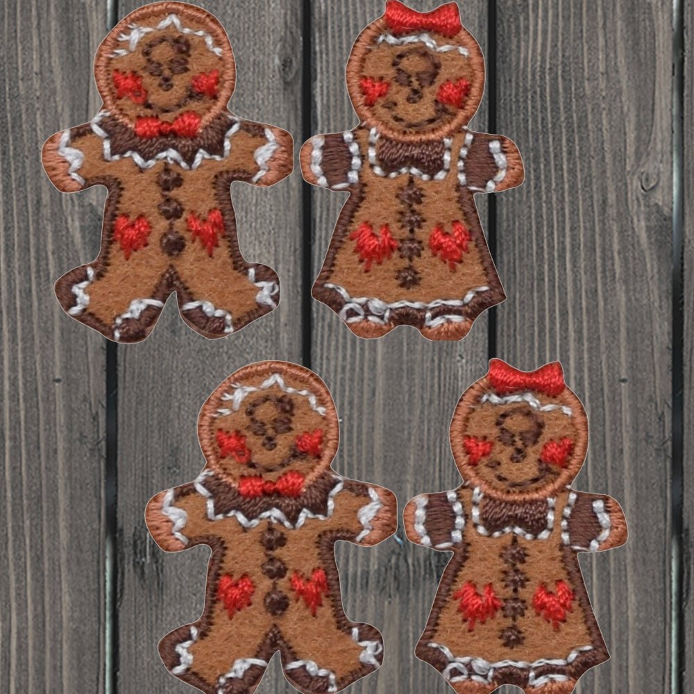 embroidered iron on sew on patch gingerbread man 4 pack