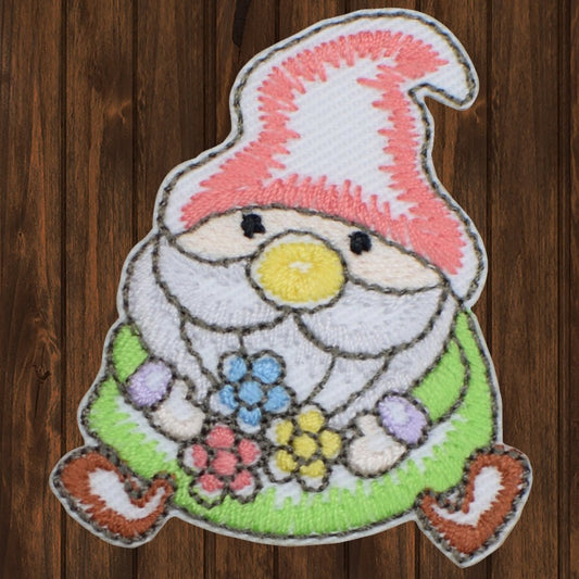 embroidered iron on sew on patch gnome fairy flowers