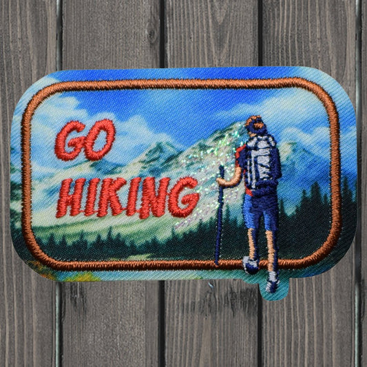 embroidered iron on sew on patch go hiking