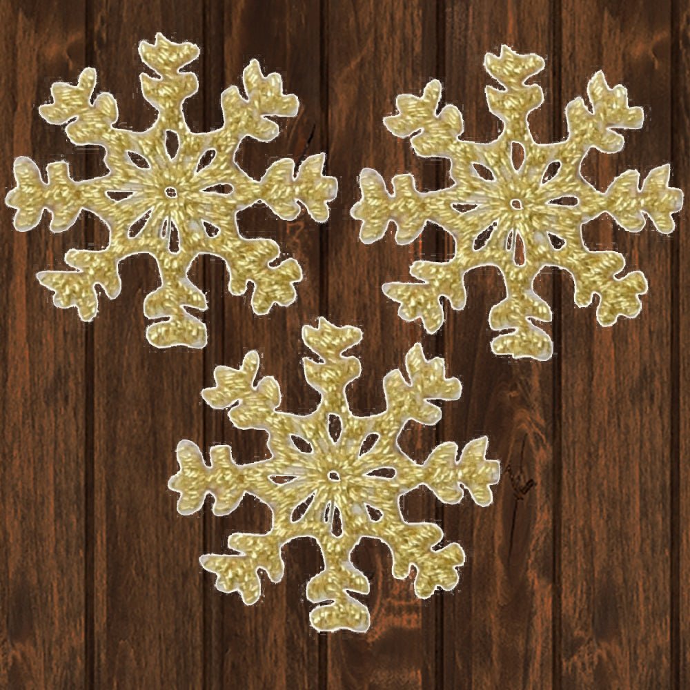 embroidered iron on sew on patch gold snowflake 3 pack