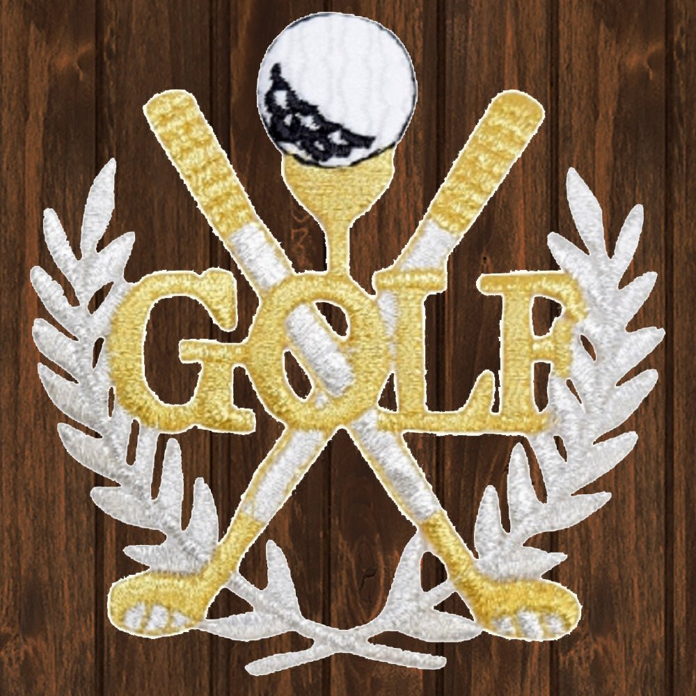 embroidered iron on sew on patch golf gold laurel wreath