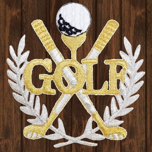 embroidered iron on sew on patch golf gold laurel wreath