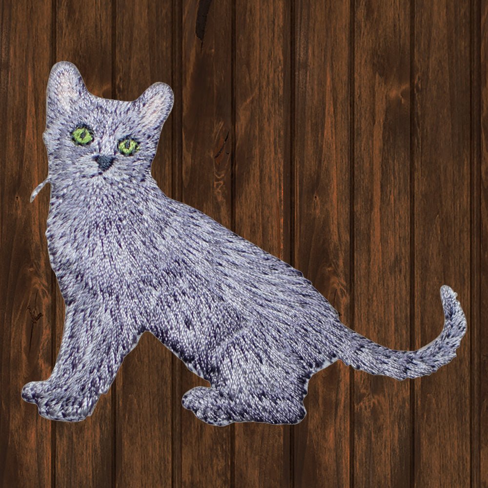 embroidered iron on sew on patch gray cat kitten pet animal