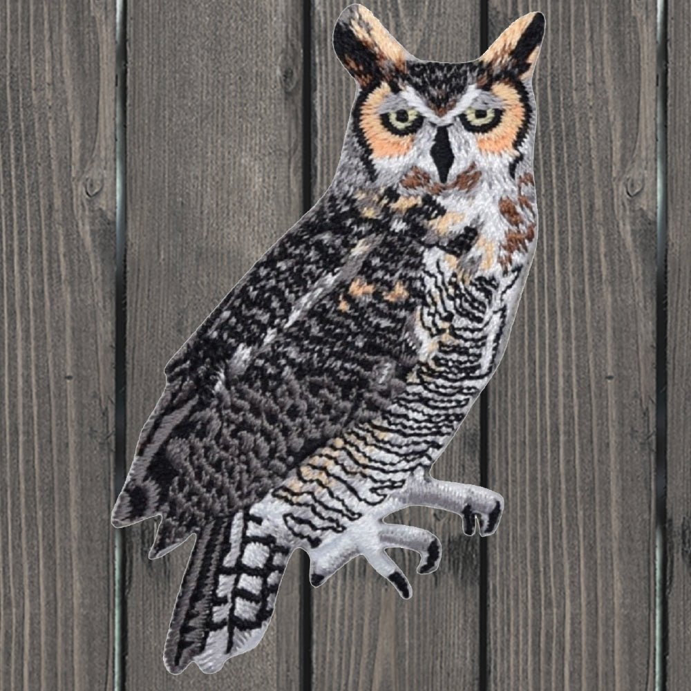 embroidered iron on sew on patch great horned owl bird wildlife