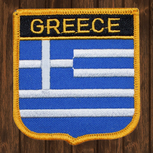 embroidered iron on sew on patch greece shield