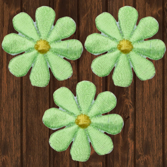 embroidered iron on sew on patch green flower daisy