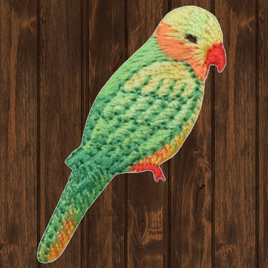 embroidered iron on sew on patch green parrot bird