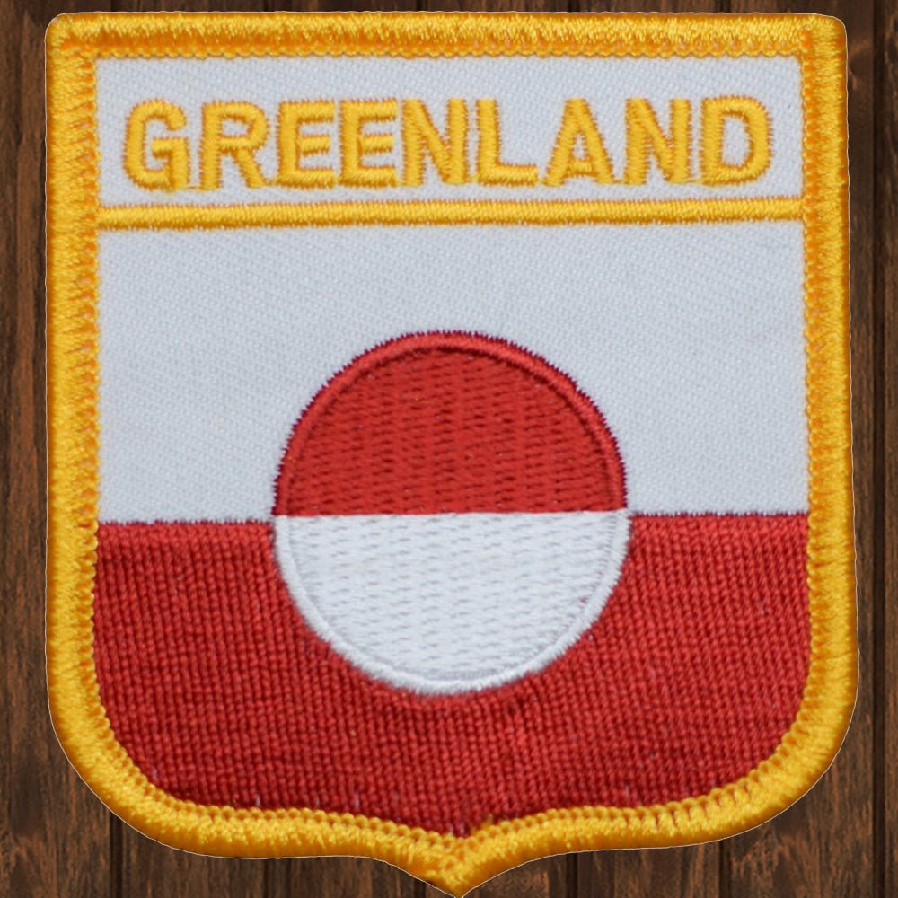 embroidered iron on sew on patch greenland shield