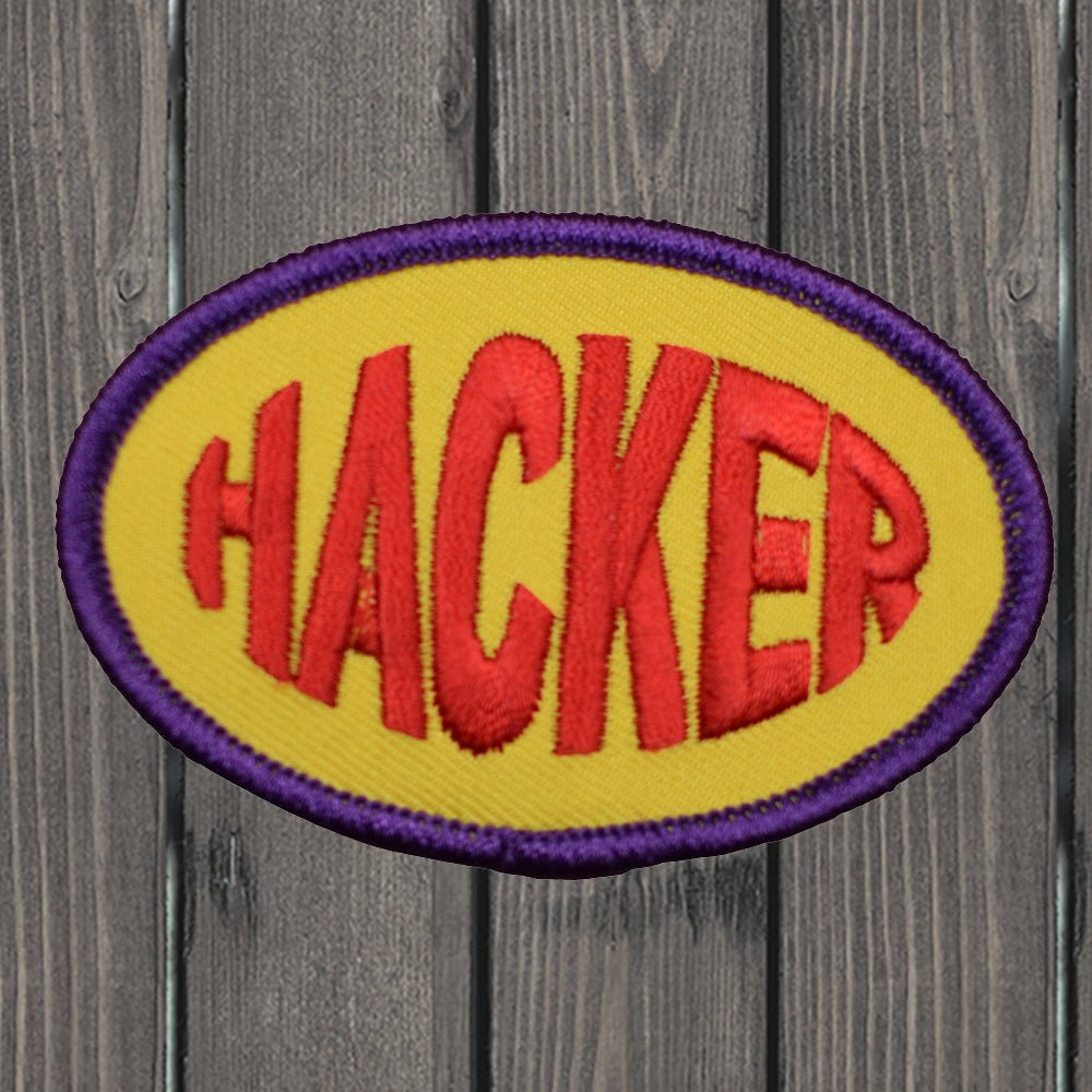 embroidered iron on sew on patch hacker yellow red