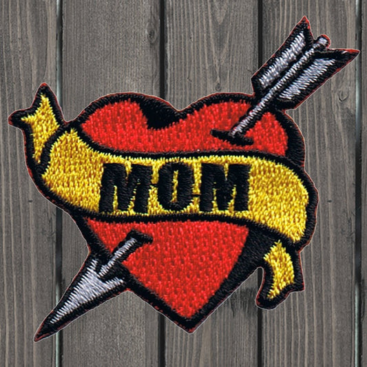 embroidered iron on sew on patch heart arrow mom