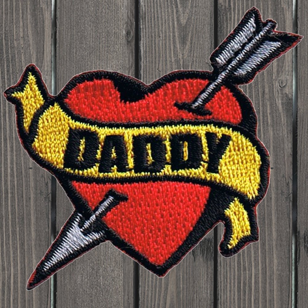 embroidered iron on sew on patch heart arrow tattoo daddy
