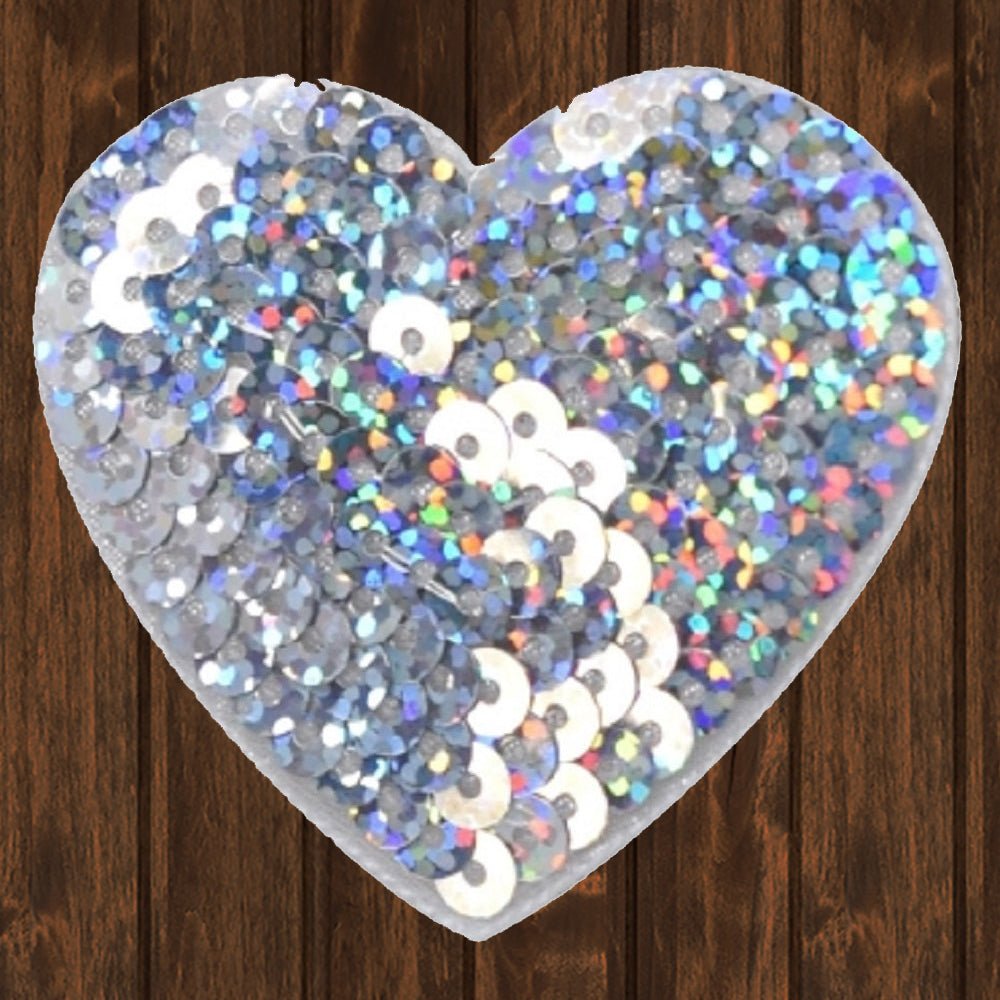 embroidered iron on sew on patch heart silver sequins