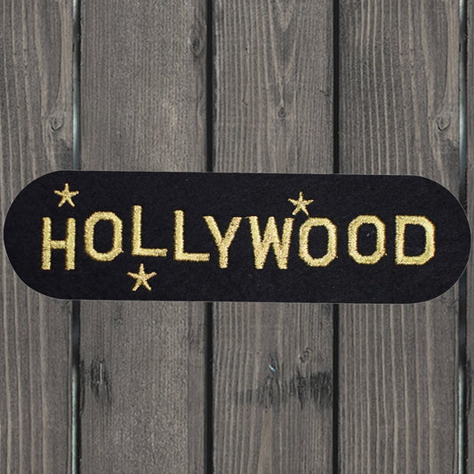 embroidered iron on sew on patch hollywood gold