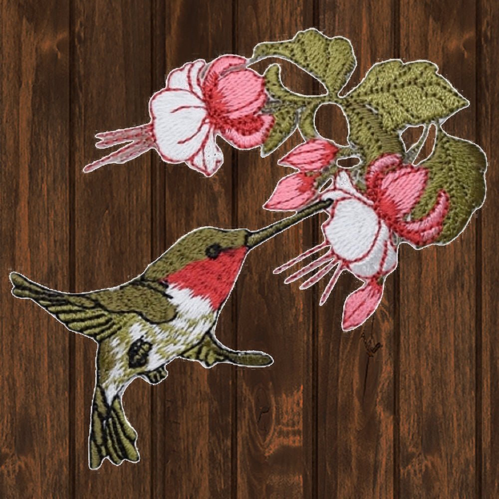 embroidered iron on sew on patch hummingbird flower