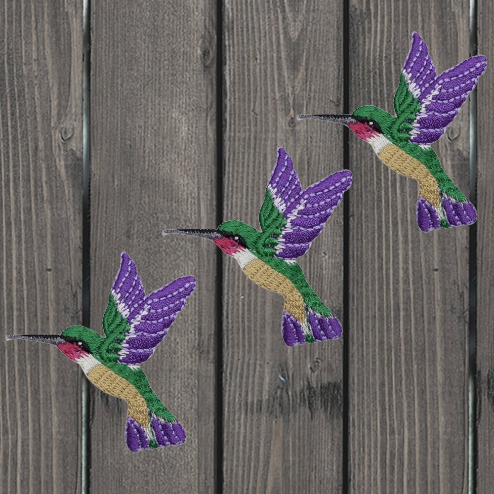 embroidered iron on sew on patch hummingbird medium dark left 3 pack