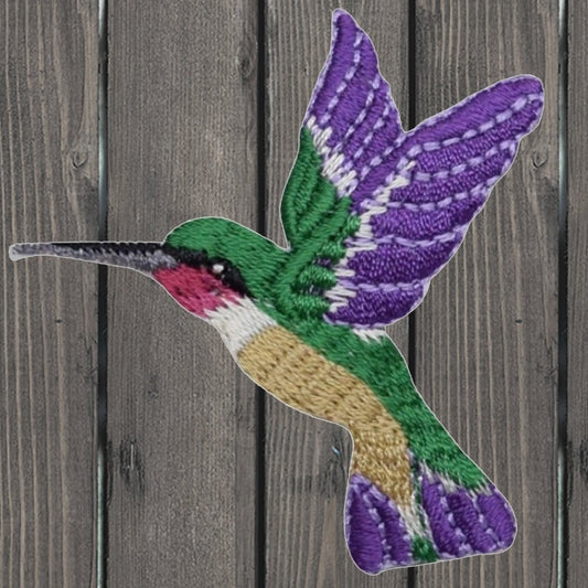 embroidered iron on sew on patch hummingbird medium dark left